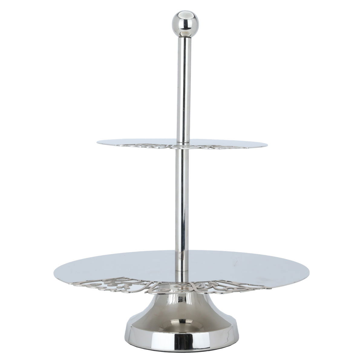 Al Saif Gallery steel cake serving stand, 30 x 30 x 38 cm, two levels, letter pattern - silver product image