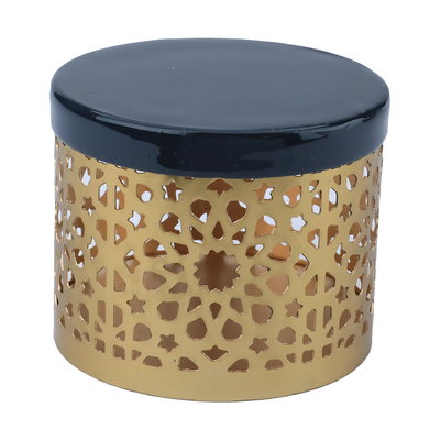 علبة تخزين بغطاء استيل العين الأندلسية، 10×10×8 سم، دائري - ذهبي أسود product image 4