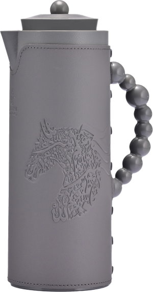 Al Saif Gallery Royal 7T thermos, 1 liter, leather covered, horse pattern, glass inner case, plastic outer case - dark gray product image 2