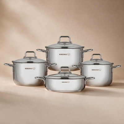 طقم قدور بيرلا ستانلس ستيل كوركماز ، 8 قطعة - فضي product image 1