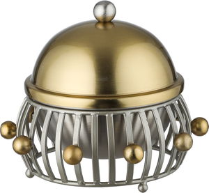 Al Saif Gallery Date tray with stainless steel lid, 17x17x15 cm, round, base - silver gold product image