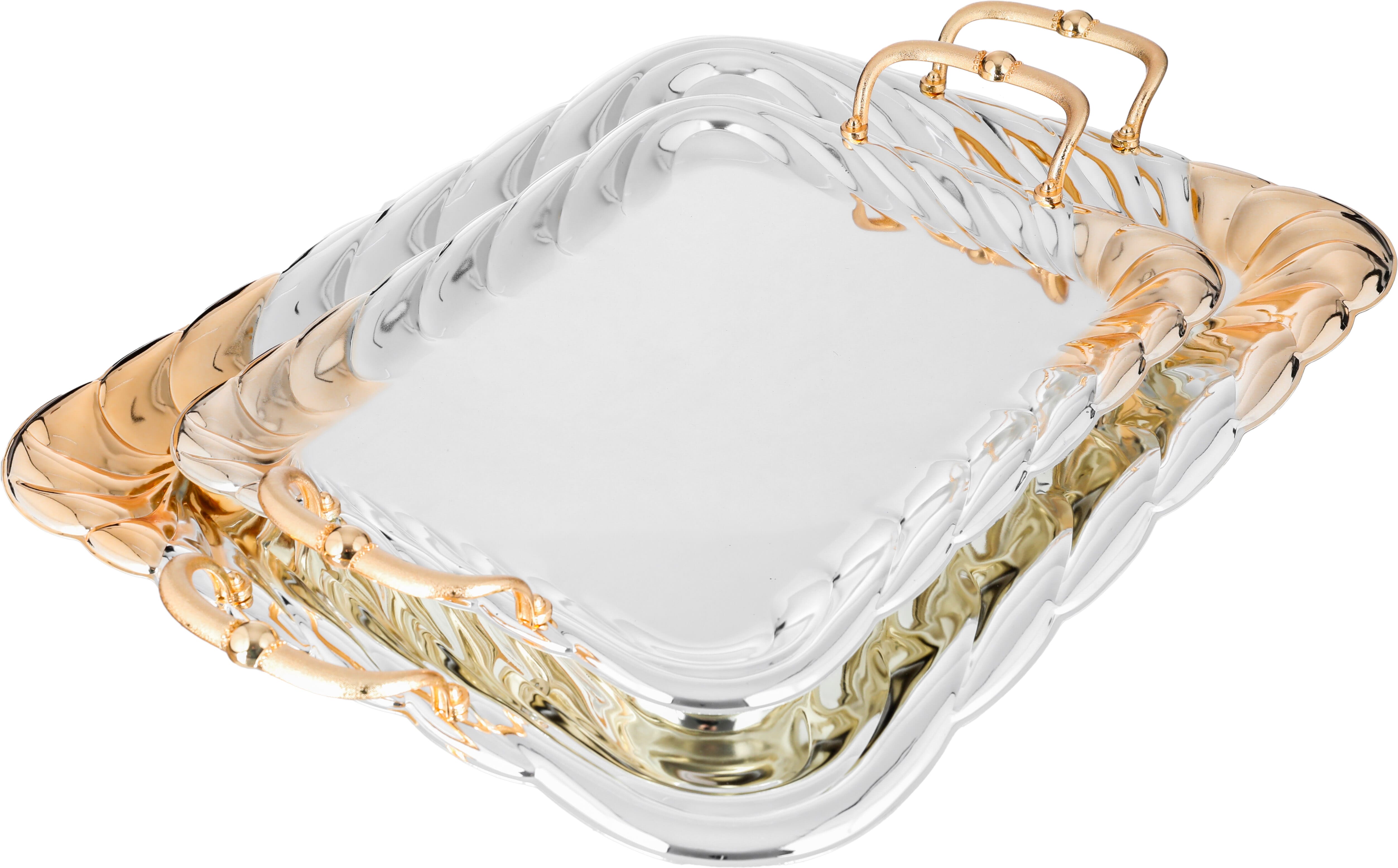 Al Saif Gallery tofaria set with gold handle, two pieces, rectangular - silver product image