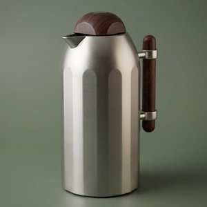 Al Saif Gallery Terhab Thermos Set, 21 Pieces, Cups with Saucers, Coffee Cups, Saucers, Wooden Handle - Silver Wood product image