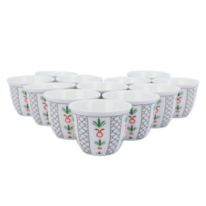 طقم فناجين قهوة عربي البادية بورسلان السيف غاليري، 12 قطعة - ابيض فضي product image