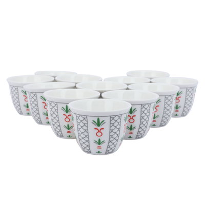 طقم فناجين قهوة عربي البادية بورسلان السيف غاليري، 12 قطعة - ابيض فضي product image 1