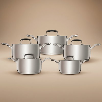 طقم قدور استيل روكي، 10 قطع، يد سيلكون - فضي product image 1