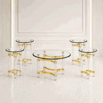 طقم طاولات زجاج و ستيل و اكرليك، 5 قطع - شفاف ذهبي product image 1