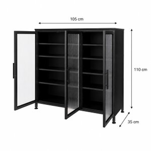 Modern buffet made of MDF wood and metal, 110×105×35 cm - Black brown product image 2