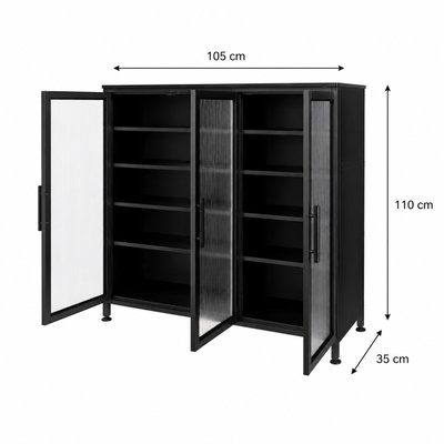 Modern buffet made of MDF wood and metal, 110×105×35 cm - Black brown product image 2