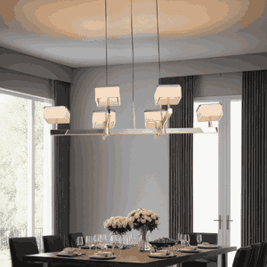 Modern multi-material chandelier, 46W, 6 bulbs, 3000K, 86x120cm - Silver Beige product image 2