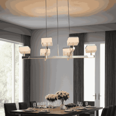 Modern multi-material chandelier, 46W, 6 bulbs, 3000K, 86x120cm - Silver Beige product image 2