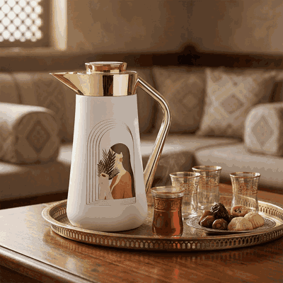 Al-Saif Gallery Al-Huda Stainless Steel Thermos, 1 Liter, Gold Handle, Push Button - White product image 2