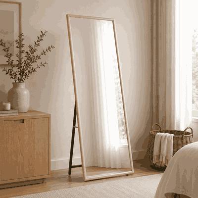 مراية ستاند زجاج، 180×70 سم، ستاند معدن، اطار خشب MDF - خشبي product image 3