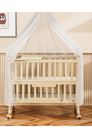 سرير اطفال قابل للتعديل فان مومنت، 100×55×98 سم، عجلات دوارة - خشبي product image 2