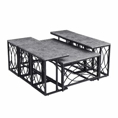 طقم طاولات خشب MDF و معدن، 7 قطع - رمادى اسود product image 2