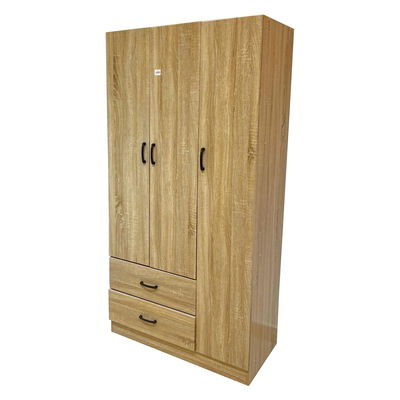 MDF Wood Wardrobe, 200×120×54 Cm, Three Doors, 2 Drawers - Brown product image 3