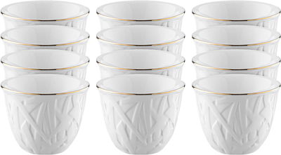 Al Saif Gallery Porcelain Arabic Coffee Cups Set, 12 Pieces, 90 ml, Engraved - White product image 1