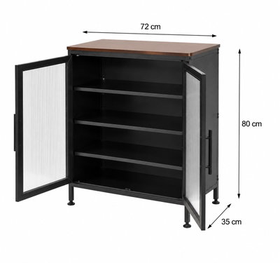 Modern buffet made of MDF wood and metal, 80×72×35 cm - Black brown product image 2