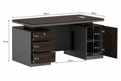 مكتب إداري خشب MDF، 160x80x75 سم - بني غامق رمادي product image 2