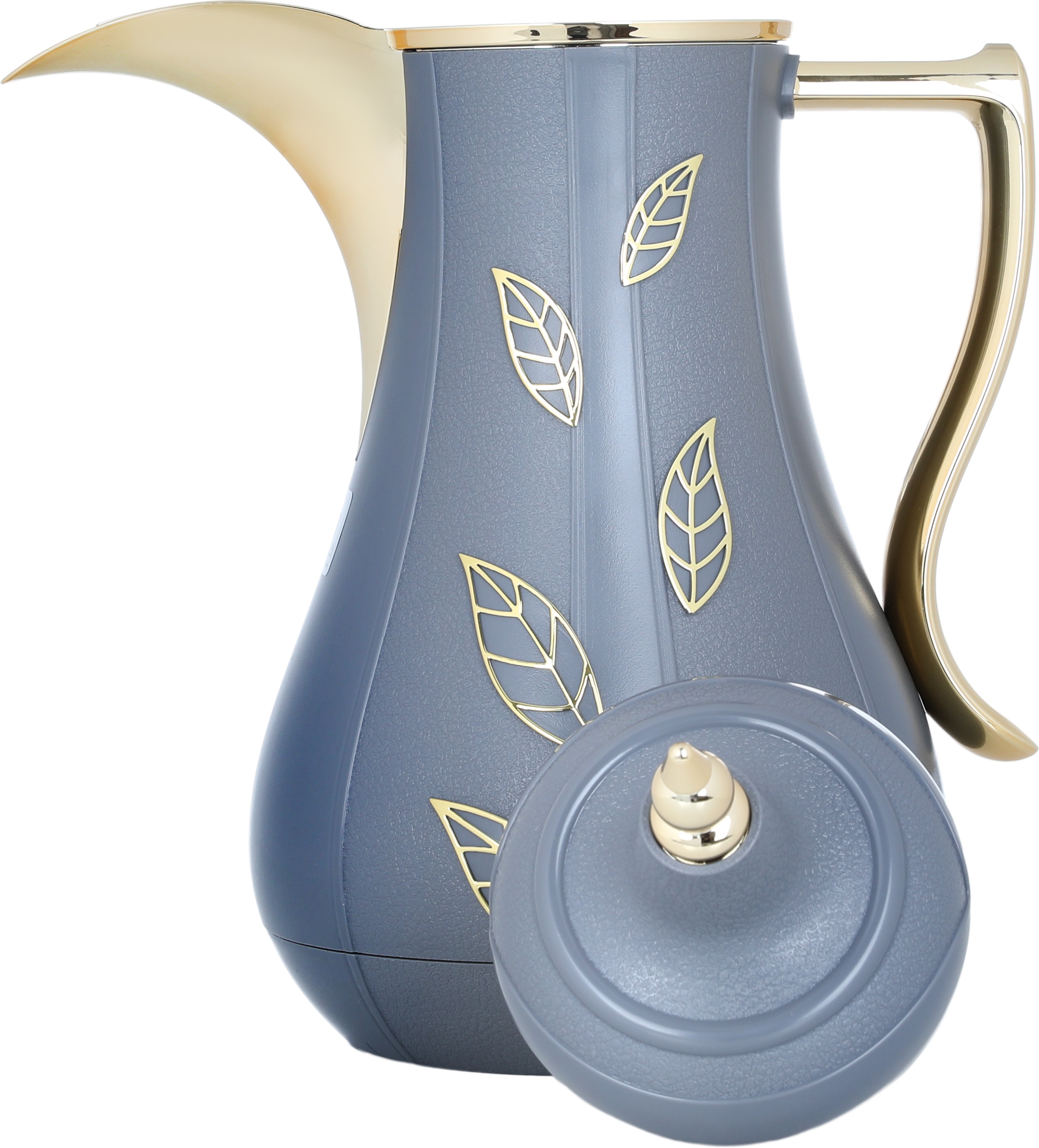 Al Saif Gallery Salma thermos set, 1 liter, golden pattern, thermal glass inner shell, plastic outer shell - dark gray product image 3