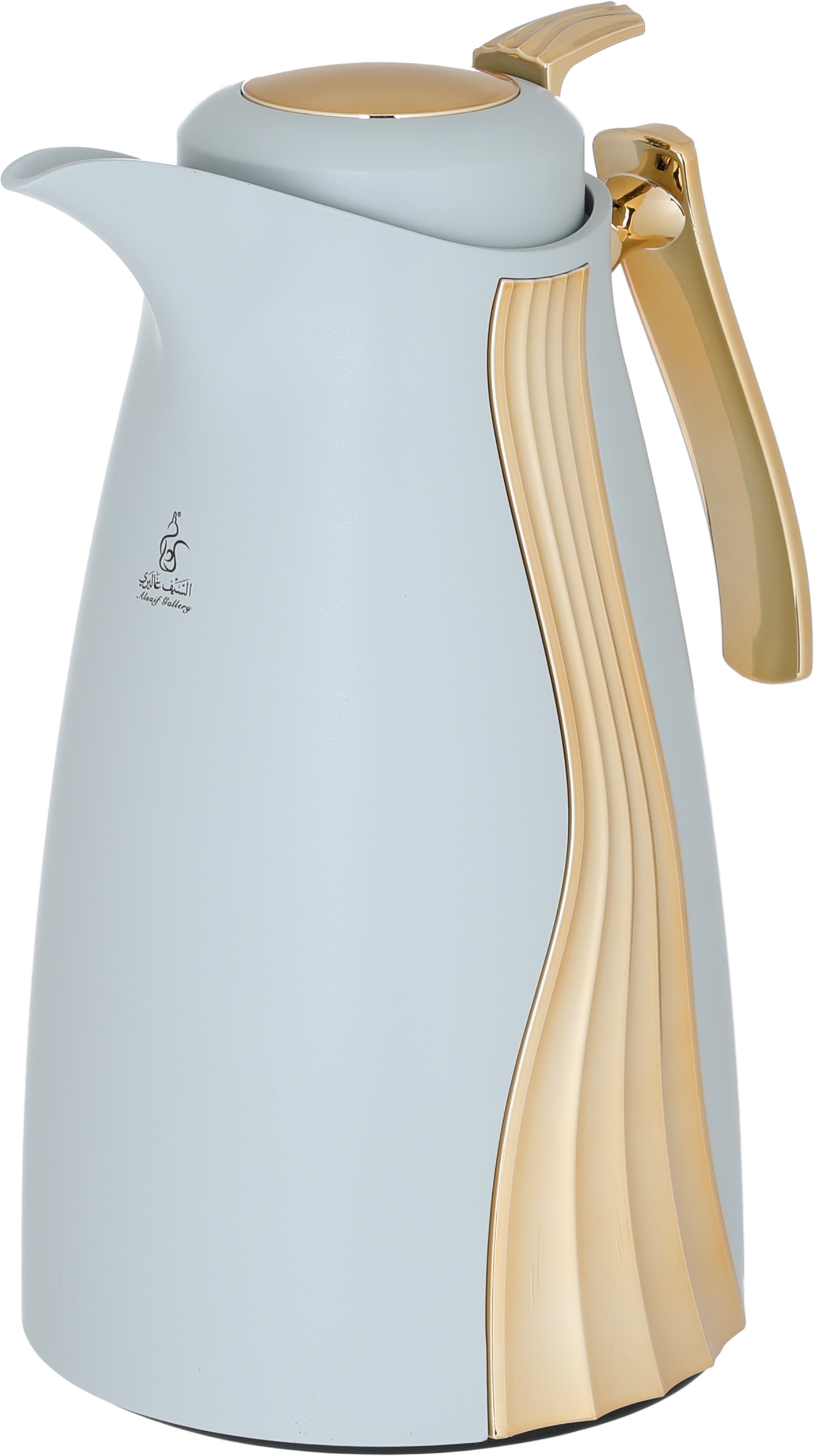 Al Saif Gallery Karma thermos set, 1 liter, golden handle, glass inner container, plastic outer shell - white and golden product image 3