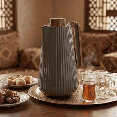 Glory Sumo Thermos, 1 liter, wooden handle, glass interior, push-button - dark gray wood finish product image 2