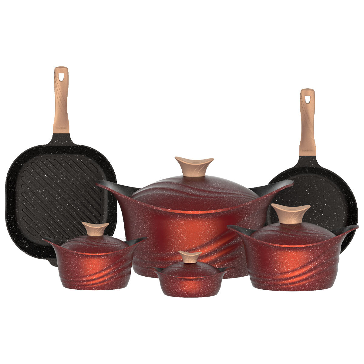 طقم قدور جرانيت تيتانيوم نيوكلاين، 16 قطع، مقبض خشب - كرزي product image