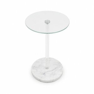 طاولة خدمة مفرد زجاج، 55×35×35 سم، قاعدة رخام دائري، رافعة أكرليك - أبيض product image 2