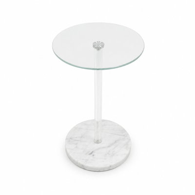 طاولة خدمة مفرد زجاج، 55×35×35 سم، قاعدة رخام دائري، رافعة أكرليك - أبيض product image 2