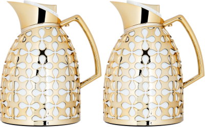 Al Saif Gallery Andalusia thermos set, 0.75/1 liter, glass inner container, plastic outer shell - white and gold product image 2