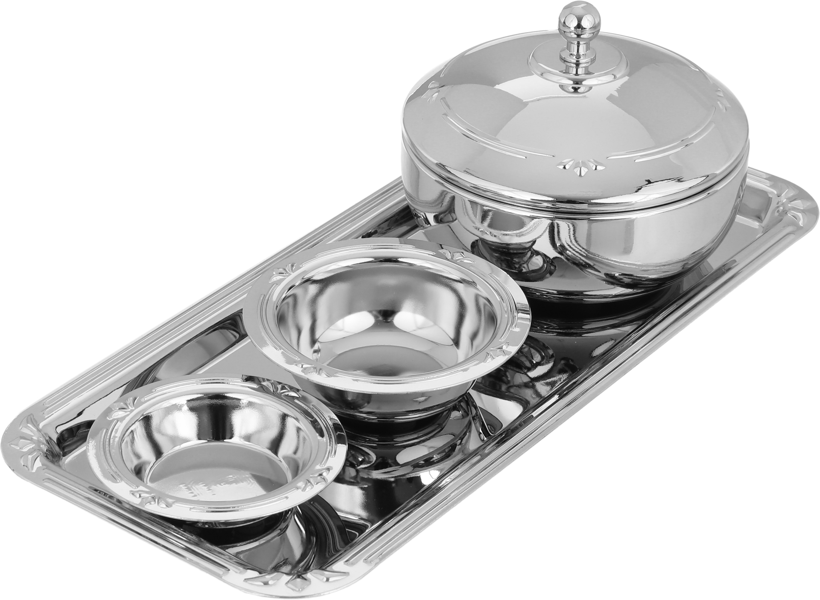 طقم تقديم استيل، 4 قطع مع تمرية - فضي product image 1