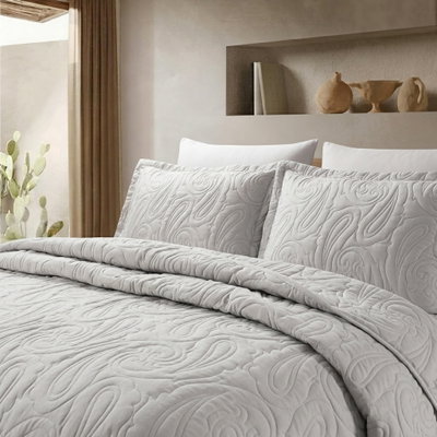 طقم لحاف بيزلي مايكروفايبر، 260x235 سم، نفرين، 6 قطع - رمادي فاتح product image 4