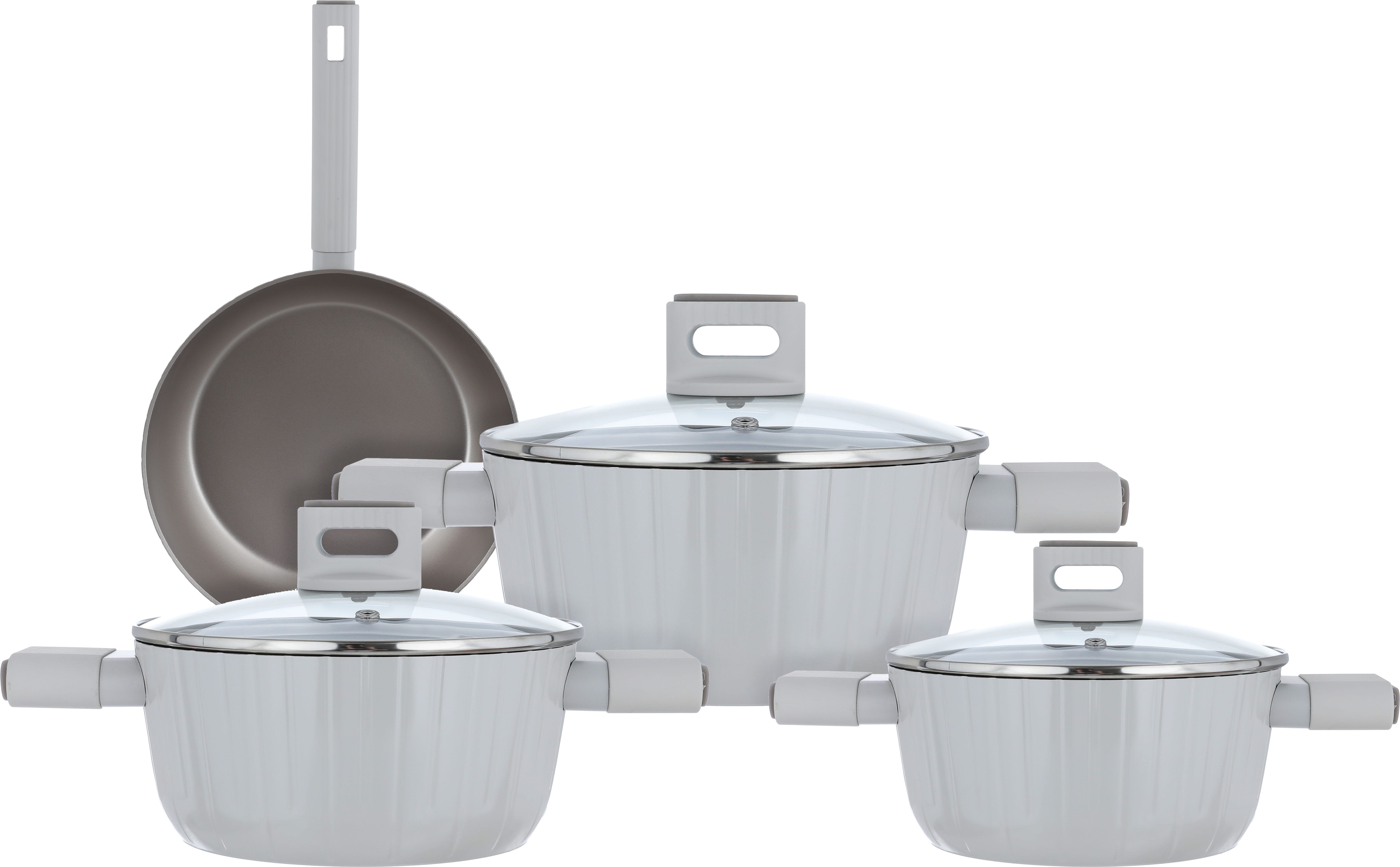 طقم قدور المونيوم بغطاء زجاج روبوست، 7 قطع - بيج product image