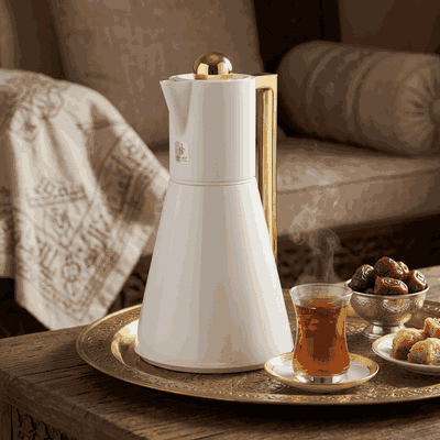 Everest Lena Thermos, 1 liter, glass interior, squeeze lid, pearl gold handle product image 2