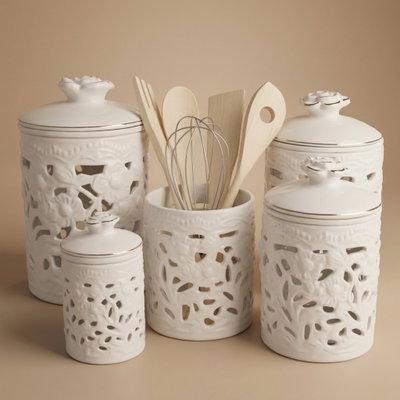Al Saif Gallery Porcelain Spice Box Set, 5 Cans, 5 Spoon Tools - White product image 1