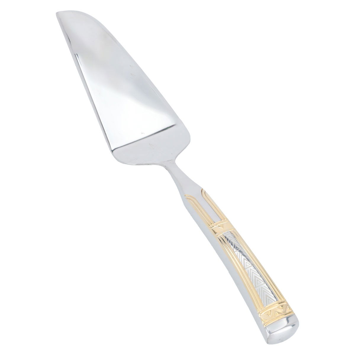 Al Saif Gallery steel cake serving set, 6/9 inch, golden triangle pattern, 2 pieces - silver product image 2