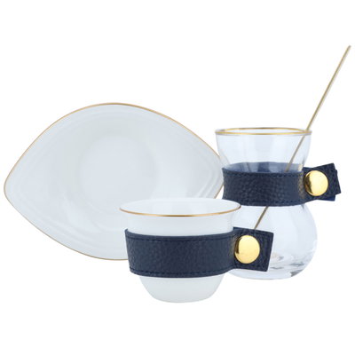 Al Saif Gallery Glass Coffee Cups and Teacups Set with Porcelain Saucers, 0.08 / 0.17 L, 24 Pieces - Clear White product image 1