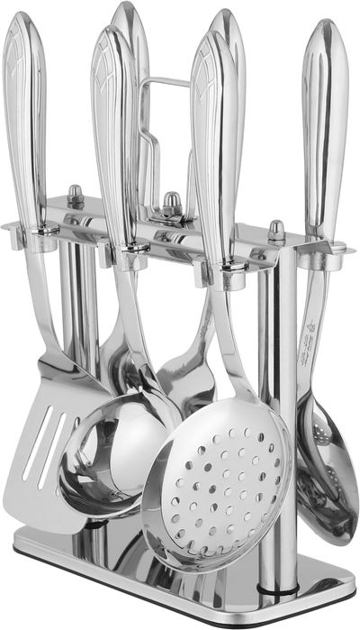 طقم ملاعق طبخ استيل مع ستاند السيف غاليري، 7 قطع - فضي product image 8