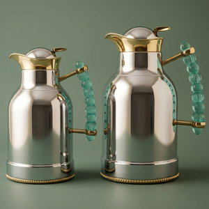 Al Saif Gallery Farida thermos set, two pieces, 1/0.7 liter, thermal glass inner container, steel outer shell - silver product image