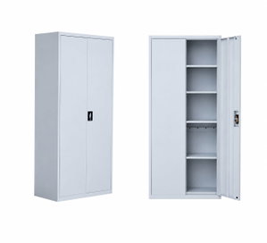 OW-008 Iron office cabinet, 185×85×40 cm, 2 metal doors, internal shelves, key lock - light gray product image 2