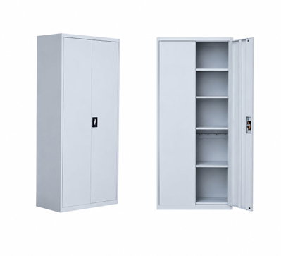 OW-008 Iron office cabinet, 185×85×40 cm, 2 metal doors, internal shelves, key lock - light gray product image 2