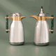 Al Saif Gallery Shahd stainless steel thermos set, 1 liter, green marble handle, two pieces - silver product image 1