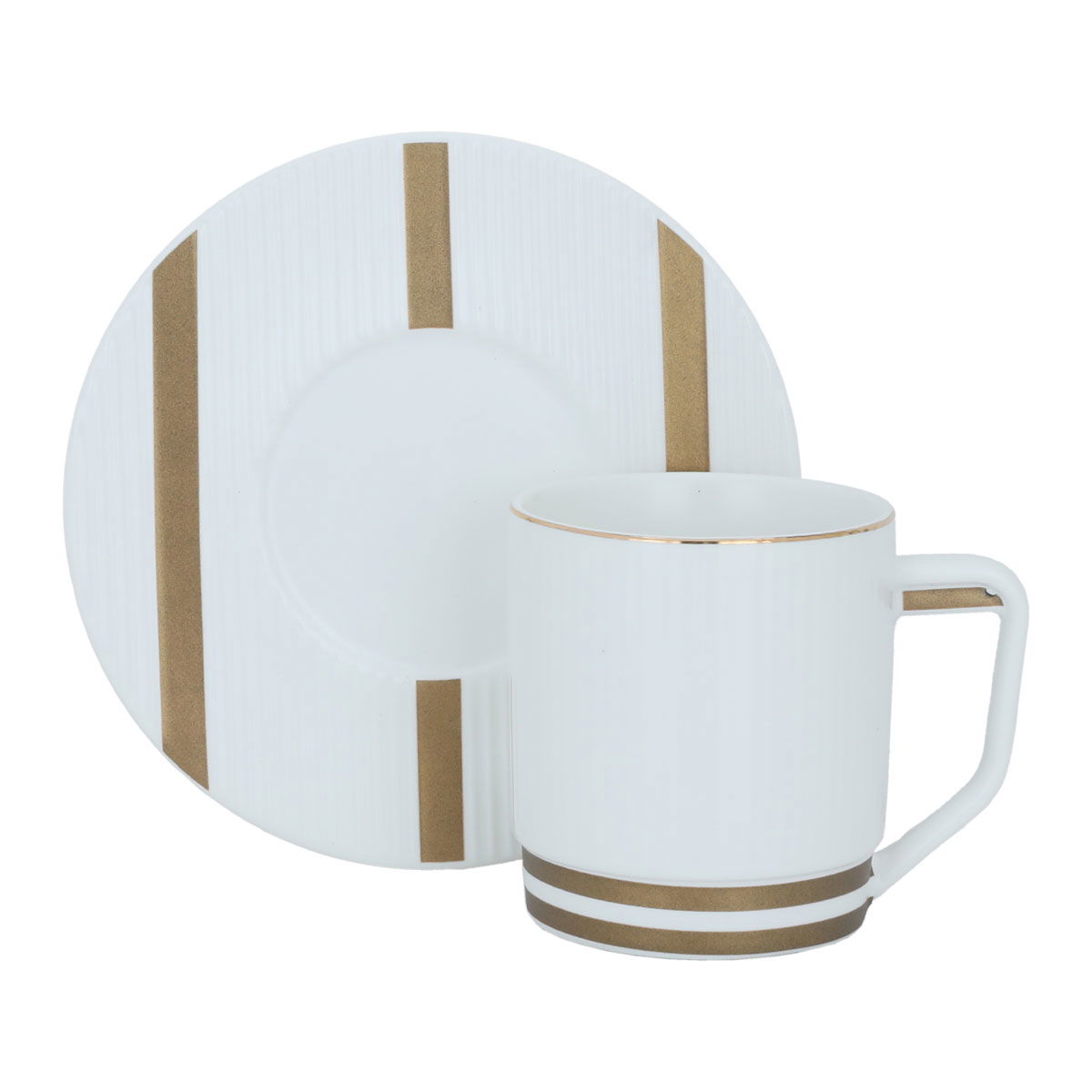 Al Saif Gallery porcelain coffee cup set, golden pattern, with saucer, 12 pieces - white product image