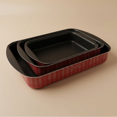 Alsaif Plus Teflon Oven Trays Set, 3 Pieces - Red product image 1
