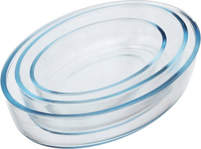 Mirolex Glass Oven Tray Set, 3 Pieces, Oval - Clear product image 1