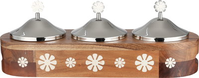 طقم تمريات مع ستاند خشب ستانلس ستيل السيف غاليري، 4 قطع، نقش وردة - فضي خشبي product image 2