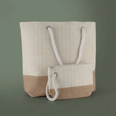 طقم شنطة قماش السيف غاليري، 2 قطعة، 38x15x35 سم - كريمي product image 1