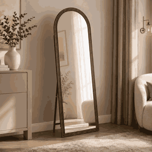 مراية ستاند زجاج، 170×60 سم، ستاند معدن، اطار خشب MDF - بنى product image