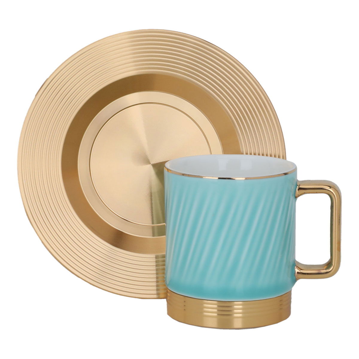 Al Saif Gallery porcelain coffee cup set, gold steel saucer, 12 pieces - light green product image