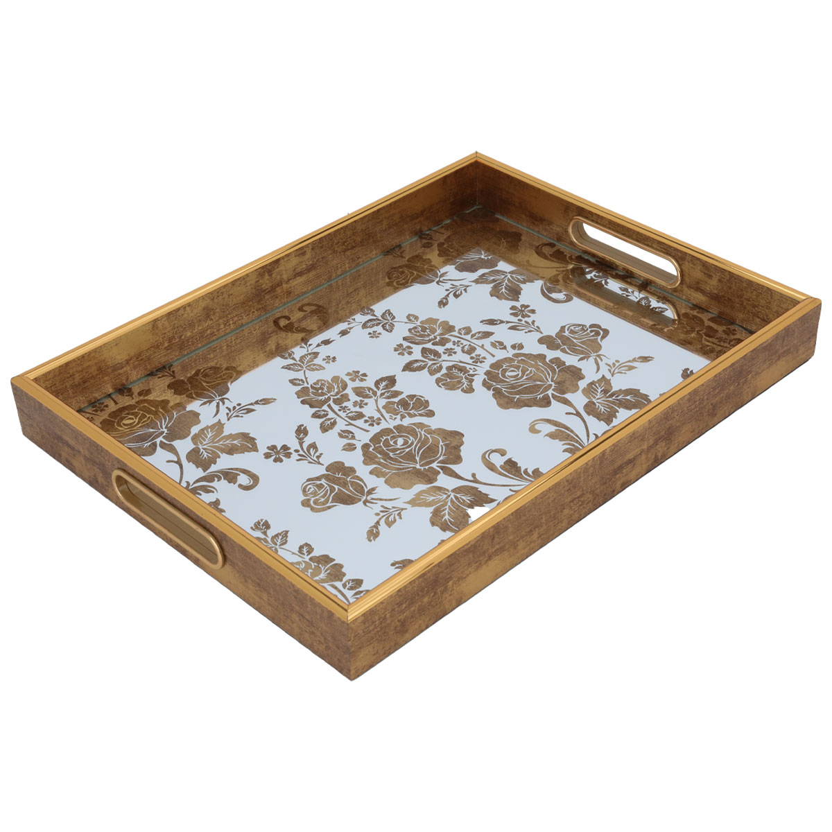 طوفرية زجاج سطح مرآة السيف غاليري، 40×30×4 سم، مستطيل نقش ورد - ذهبي product image 2